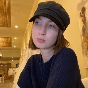 Black velvet train conductor hat